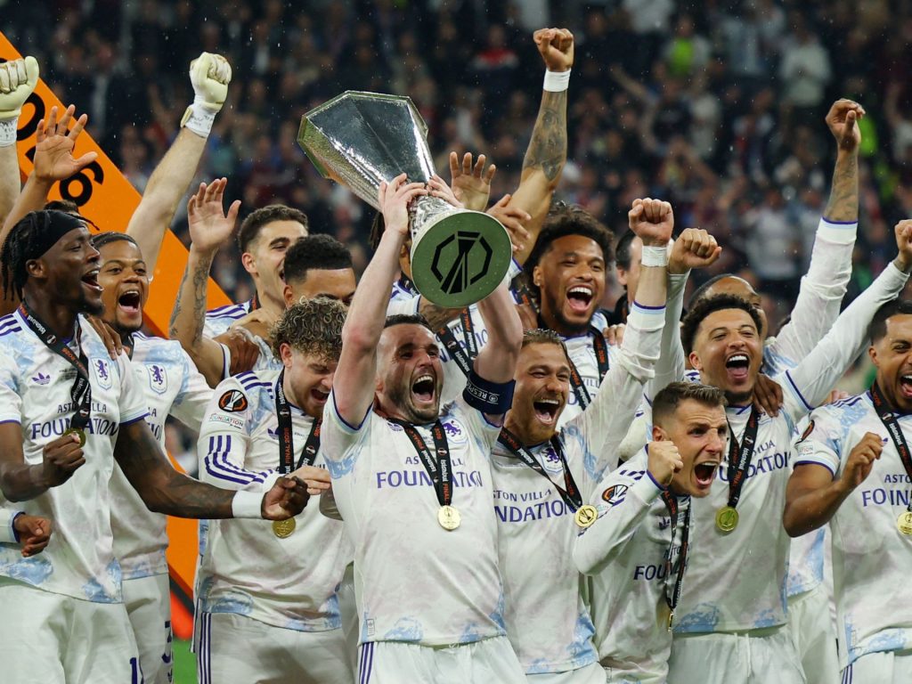 Aston villa celebrate winning the Europa league 2026
